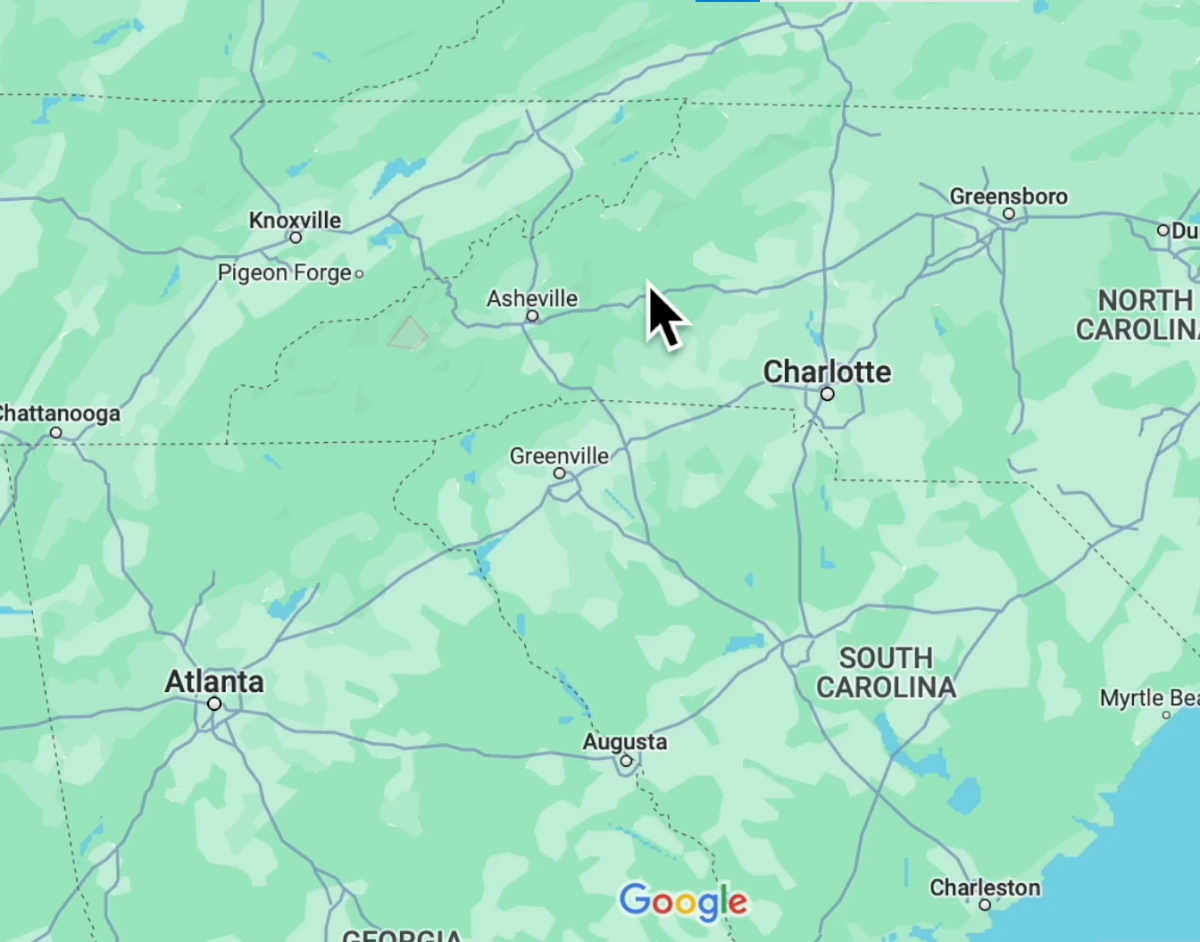 Towing Asheville coverage map showing all neighborhoods served including Downtown, West.